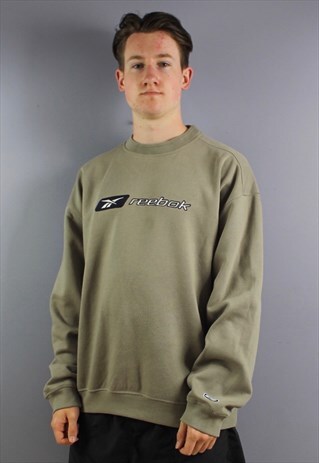 VINTAGE REEBOK SWEATSHIRT IN BROWN WITH EMBROIDERED SPELL OU