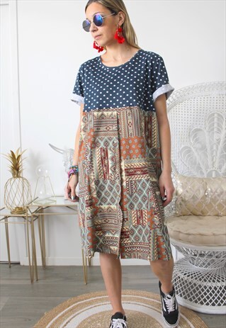 DRESS TEE-SHIRT VINTAGE PRINTED FABRIC