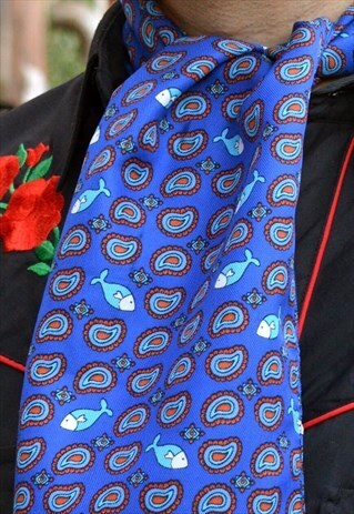 QUIRKY FISH PATTERN VINTAGE TOOTAL SCARF / CRAVAT