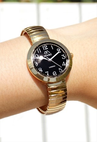 LADIES MINI GOLD WATCH ON EXPANDER STRAP