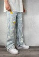 LIGHT BLUE LEVIS 501 PAINT JEANS DISTRESSED ANKLES (32 X 30)