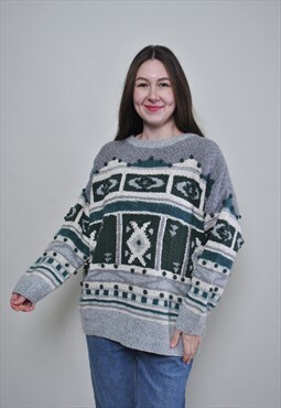 Wool abstract sweater, 90s grunge jumper - LARGE size 