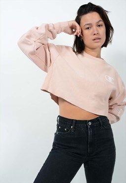 Vintage 90s Champion Cropped Sweatshirt Pink Logo Size XS