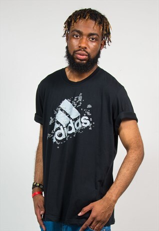 ADIDAS BLACK GRAPHIC PRINT T-SHIRT
