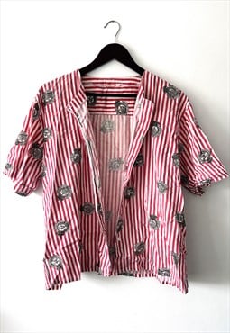 Cotton Vintage Casual Striped Cardigan L XL
