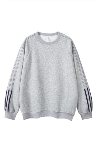 Sports sweatshirt grey striped jumper preppy racing top