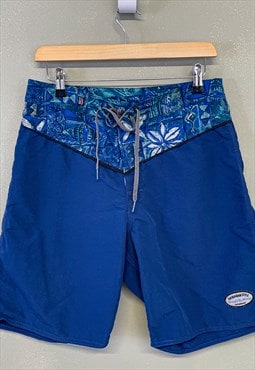 Vintage Summer Shorts Blue Patterned With Drawstring