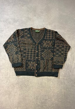 Vintage Abstract Knitted Cardigan Patterned Grandad Sweater
