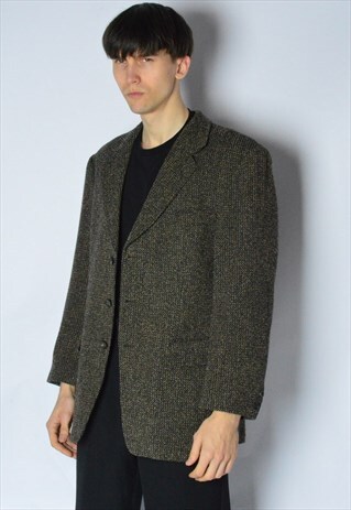 VINTAGE 90S BEIGE BLACK WOOL BLAZER