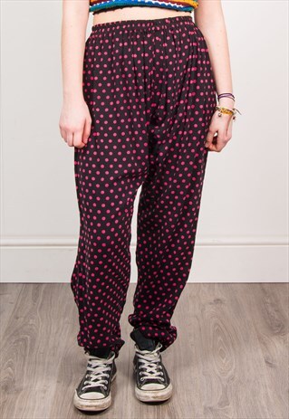 90'S BLACK & PINK POLKA DOT TROUSERS