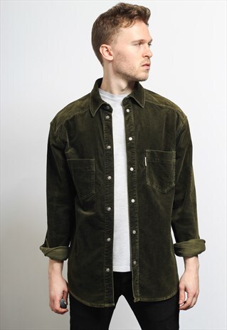 VINTAGE CORDUROY CORD SHIRT GREEN