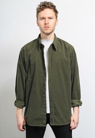 VINTAGE CORDUROY CORD SHIRT GREEN