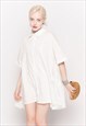 Oversized Short Sleeve Shirt with Frill Detail on Side white