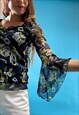 VINTAGE MESH FLUTED SLEEVED TOP.