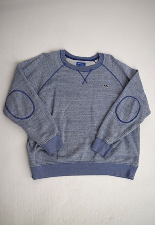 VINTAGE 90S ADIDAS BLUE MARLE ELBOW PATCH SWEATSHIRT