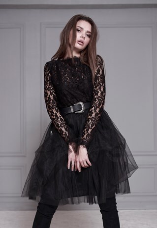BLACK TULLE SKIRT AIRSKIRT MIDI