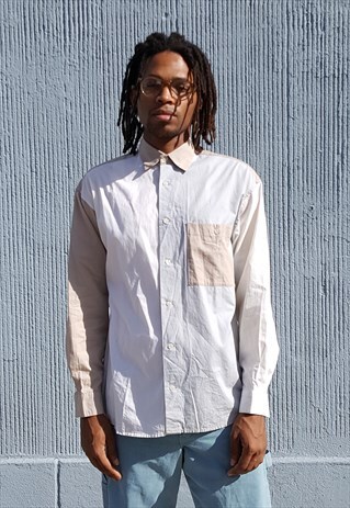 90S MINIMALIST LUXURY COLOR BLOCK LONG SLEEVE SHIRT SMALL