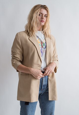 VINTAGE 90S MINIMAL CLASSIC BLAZER IN NUDE