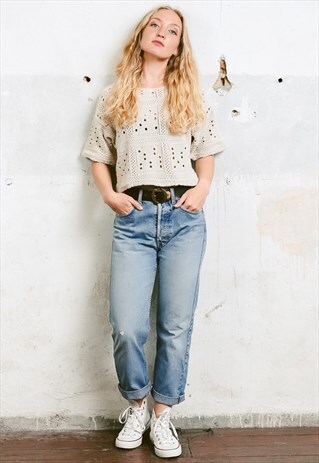 VINTAGE 90S CROCHET CROP TOP JUMPER