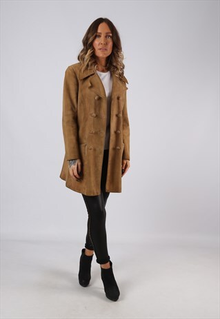 SUEDE LEATHER FITTED JACKET SHORT MID VINTAGE UK 10 (BJCD)