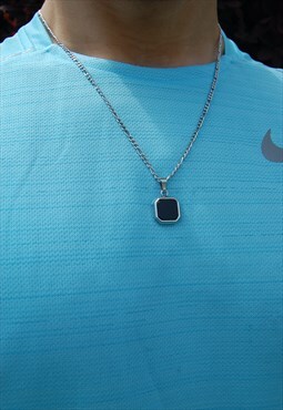 Mens Womens Silver Black Onyx Charm Necklace