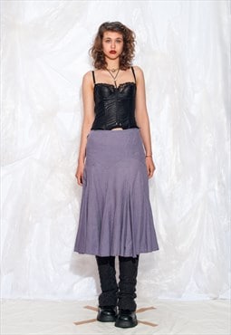 Vintage Y2K Midi Skirt in Purple Linen