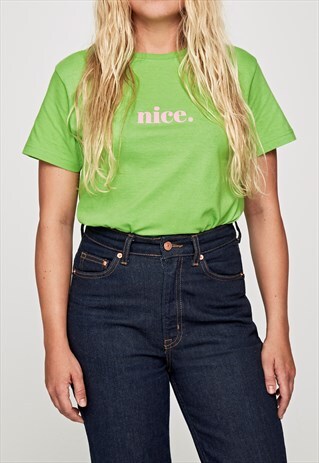 UNISEX T-SHIRT IN GREEN WITH PASTEL PINK PRINT