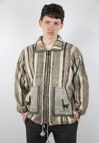 VINTAGE AMAZING LLAMA PRINT ZIP-UP JUMPER