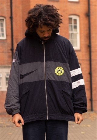 VINTAGE NIKE BORUSSIA DORTMUND JACKET IN BLACK, GREY & WHITE