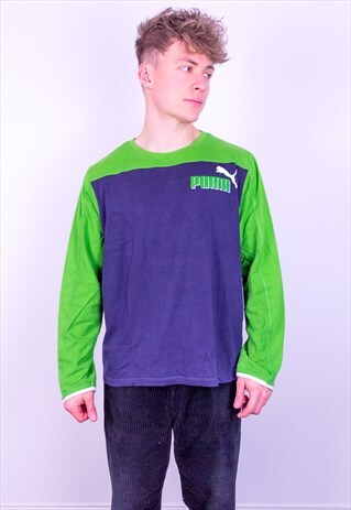 VINTAGE PUMA LONG SLEEVE T-SHIRT IN BLUE & GREEN