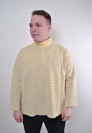 YELLOW STRIPED SWEATSHIRT, 90S QUARTER ZIPP SHIRT, RETRO