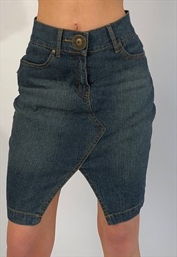 y2k 00s Jeans D Mid Rise Button Denim Skirt