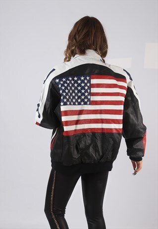 LEATHER BOMBER JACKET USA MICHAEL HOBAN UK 18 (GV4I)