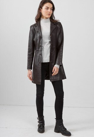 VINTAGE BROWN LEATHER TRENCH JACKET