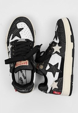 Denim patch sneakers stars applique classic trainers black