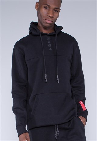 BLACK HOODIE WITH KANGAROO POCKET AND LOGO AT CHEST
