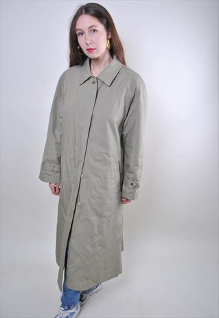 VINTAGE GREY WOMAN MINIMALIST AUTUMN LONG TRENCH JACKET