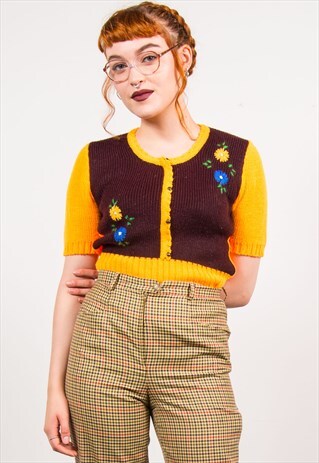 VINTAGE 70'S FLOWER KNIT TOP CARDIGAN