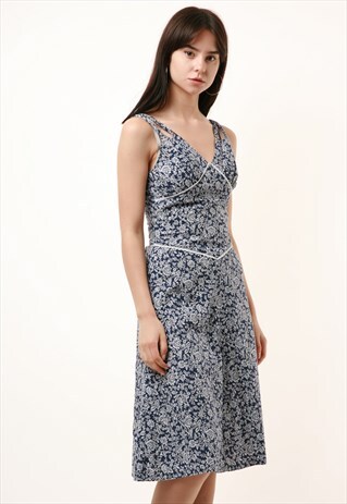 80S VINTAGE FLORAL MIDI PLISSE DRESS 903