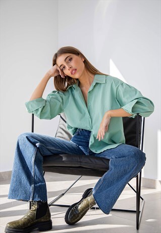 OVERSIZED GREEN POPLIN SHIRT