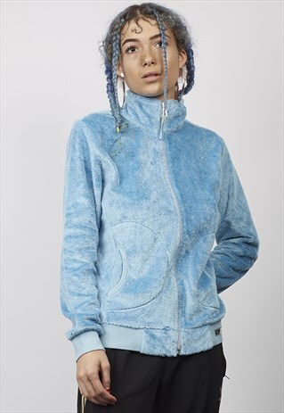 VINTAGE 90'S CHAMPION BLUE TEDDY ZIP UP SWEAT JACKET