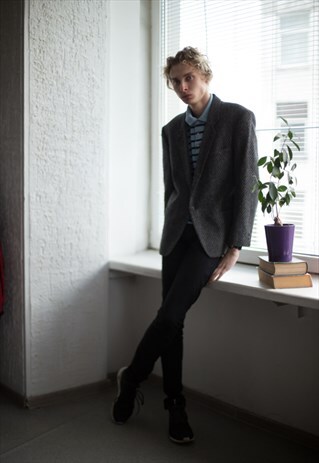 VINTAGE 80'S GREY ONE BUTTON BLAZER
