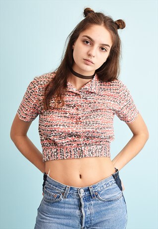 VINTAGE 70'S RETRO MOD PRINT PARTY CROP TOP