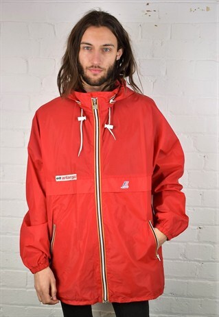 VINTAGE 90'S K-WAY WINDBREAKER MAC WITH FOLDAWAY HOOD