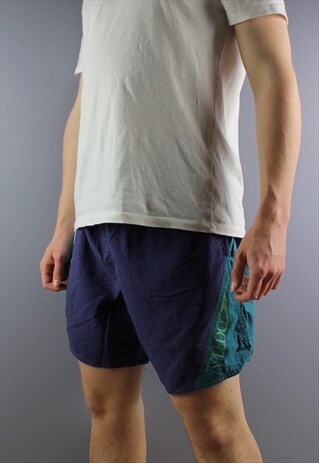 VINTAGE SPEEDO SHORTS IN PURPLE WITH POCKETS, PRINTED LOGO A