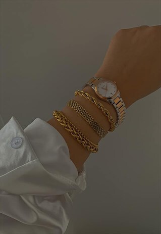 PENTHOUSE. GOLD 3 PIECE ROPE, WOVEN BRAIDED CHAIN BRACELET
