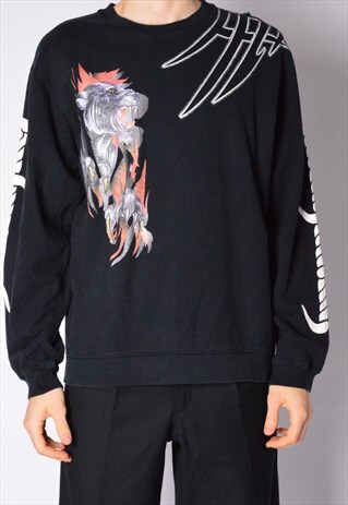 Y2K BLACK GRAPHIC TIGER GRUNGE LIGHTWEIGHT SWEATSHIRT