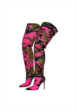 Camouflage Pointed Toe Over The Knee Boots