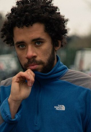 THE NORTH FACE QUARTER ZIP FLEECE IN TWO TONE BLUE AND GREY