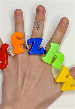 kidcore magnetic letter colourful statement adjustable ring